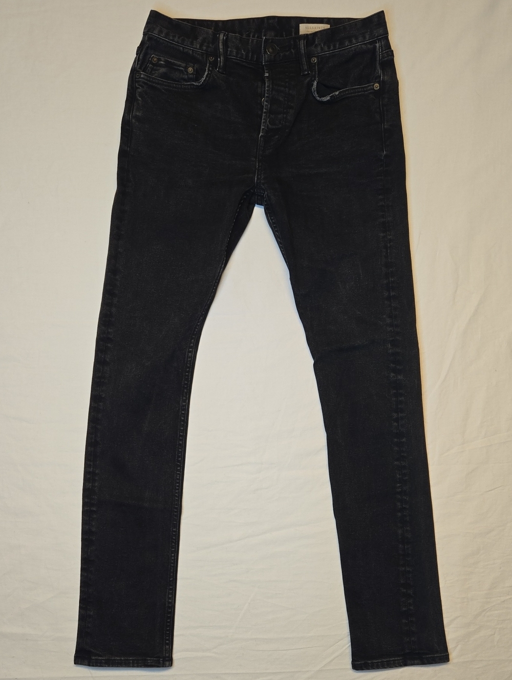AllSaints Black Washed Lightly Distressed Cigarette Skinny Tapered Denim Jeans